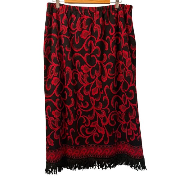 Nina Leonard Black & Red Fringe Skirt Size 1X 100% Acrylic skirt - Picture 2 of 12